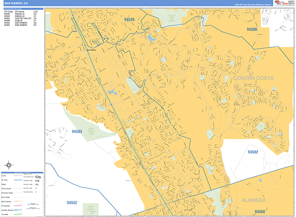 San Ramon Zip Code Wall Map